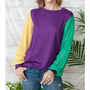Mardi Gras Colorblock Long Sleeve Top